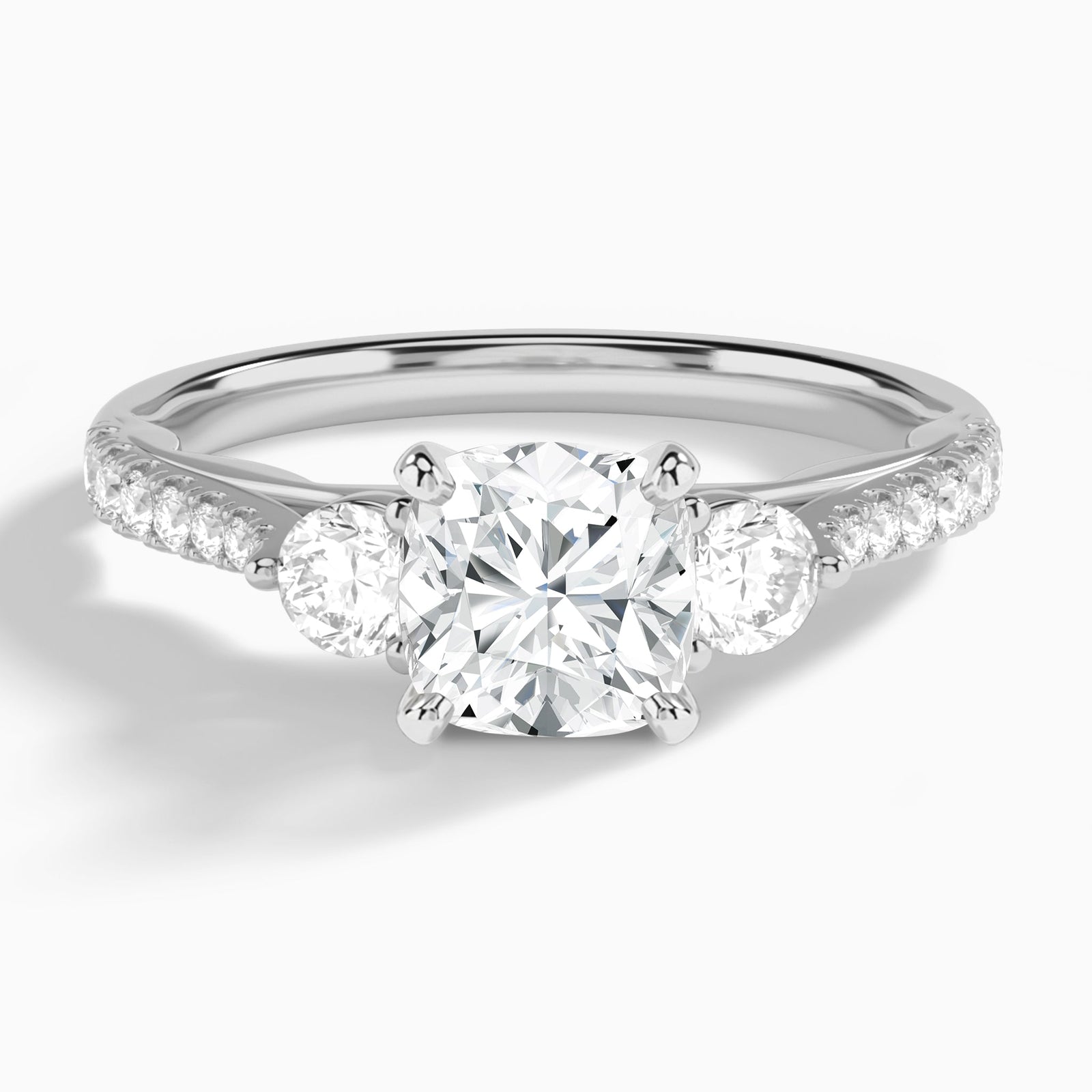 Cushion Tressa Three Stone Lab Diamond Engagement Ring In 14K White Gold - Lucenjuri