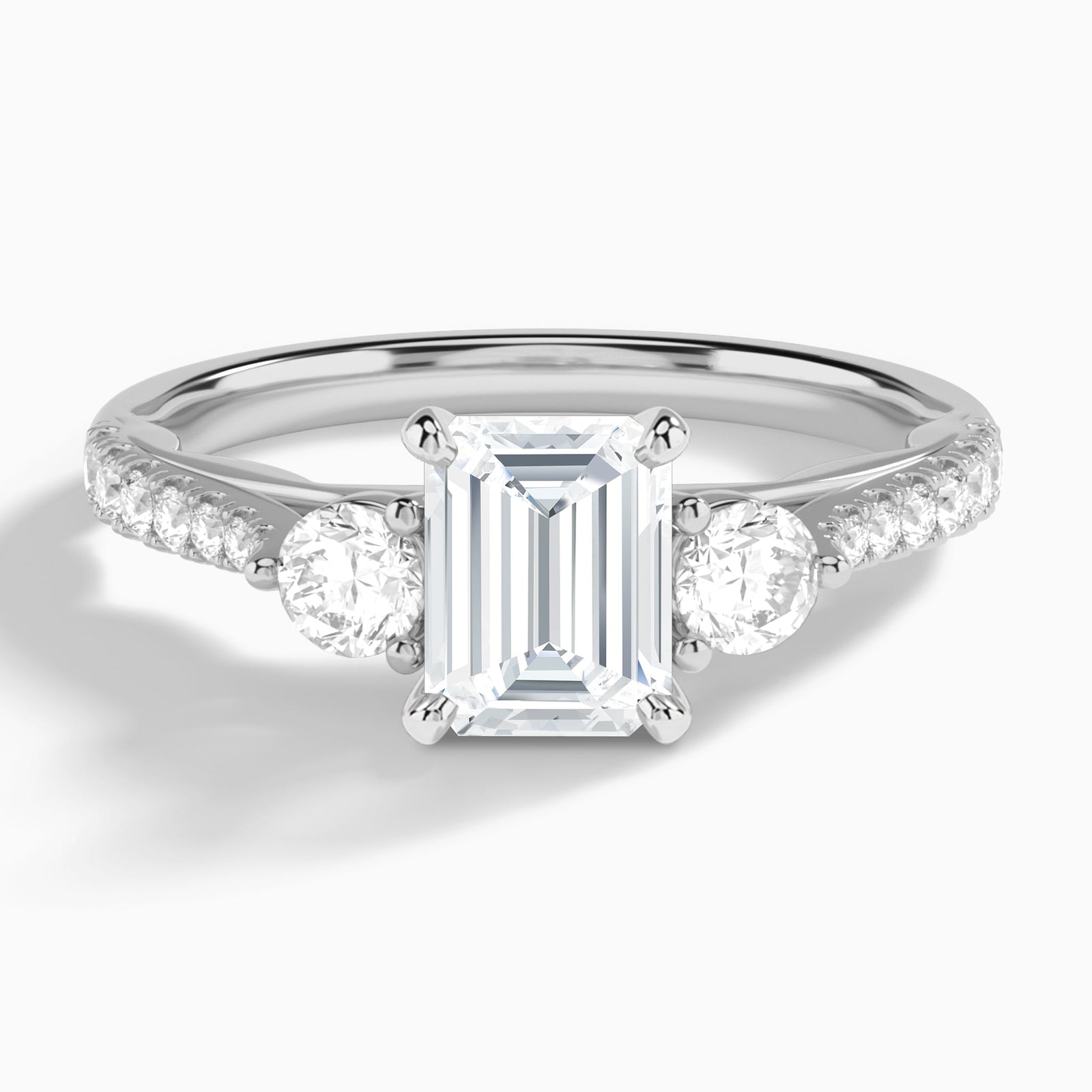 Emerald Tressa Three Stone Lab Diamond Engagement Ring In 14K White Gold - Lucenjuri