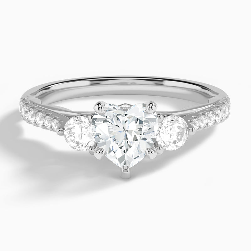 Heart Tressa Three Stone Lab Diamond Engagement Ring In 14K White Gold - Lucenjuri