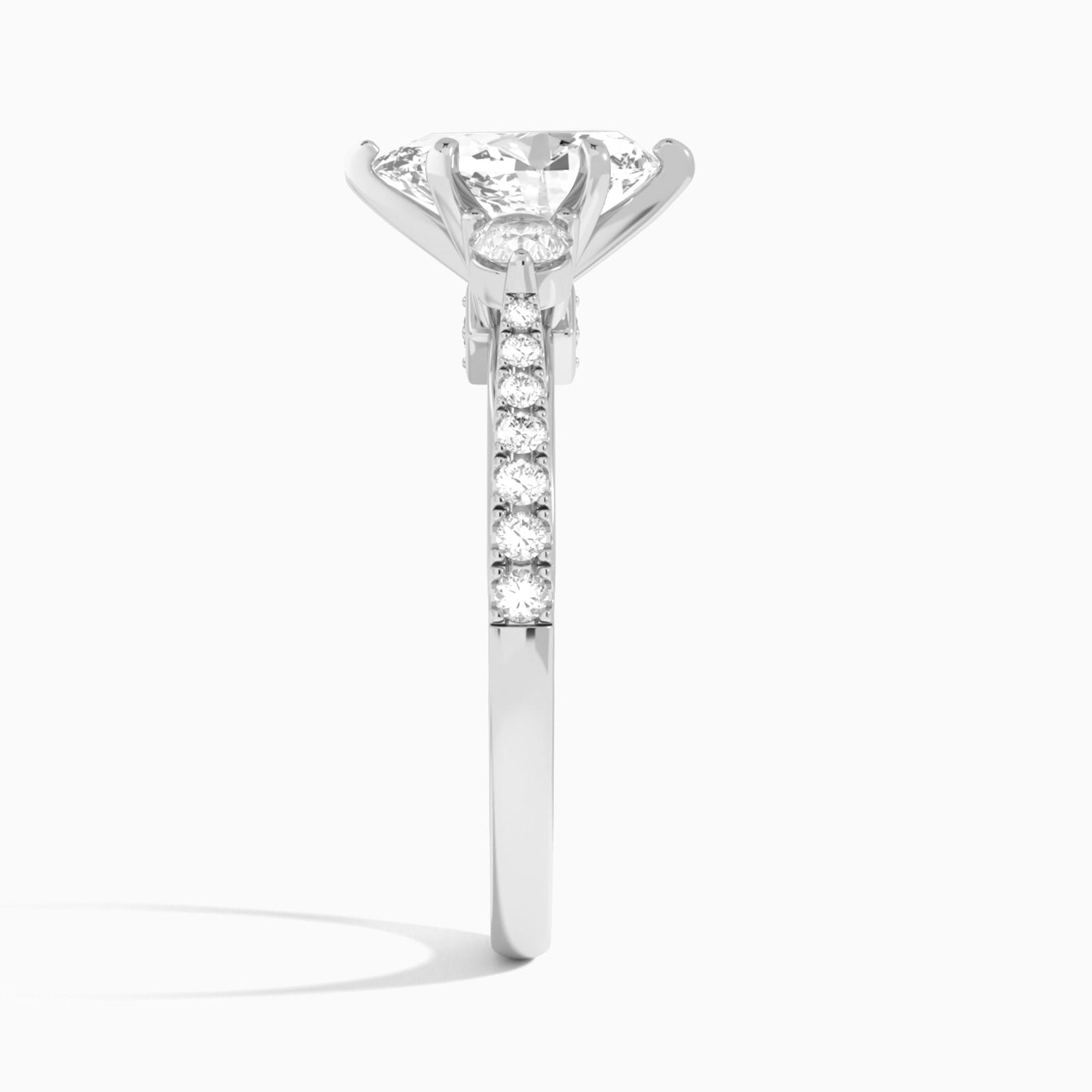 Pear Tressa Three Stone Lab Diamond Engagement Ring In 14K White Gold, Side View