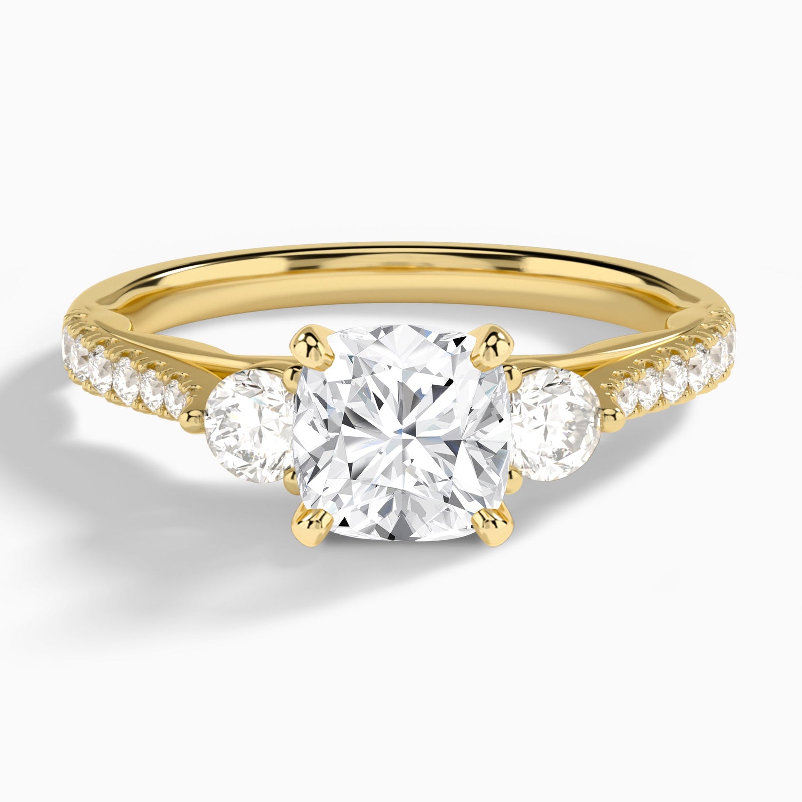 Cushion Tressa Three Stone Lab Diamond Engagement Ring In 18K Yellow Gold - Lucenjuri