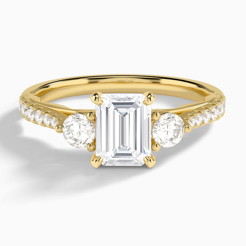 Emerald Tressa Three Stone Lab Diamond Engagement Ring In 14K Yellow Gold - Lucenjuri