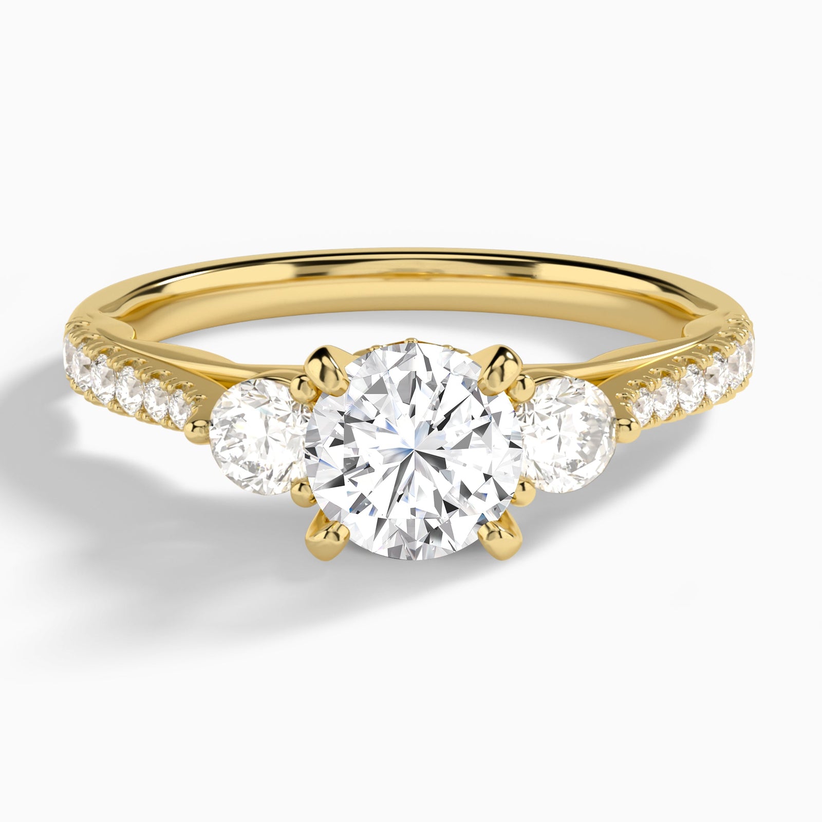 Round Tressa Three Stone Lab Diamond Engagement Ring In 18K Yellow Gold - Lucenjuri
