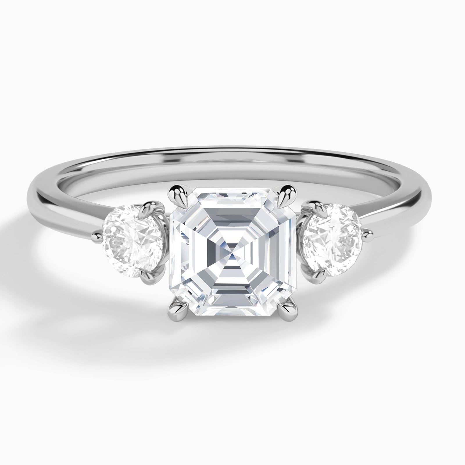 Asscher Fiona Three Stone Lab Diamond Engagement Ring In 18K White Gold - Lucenjuri