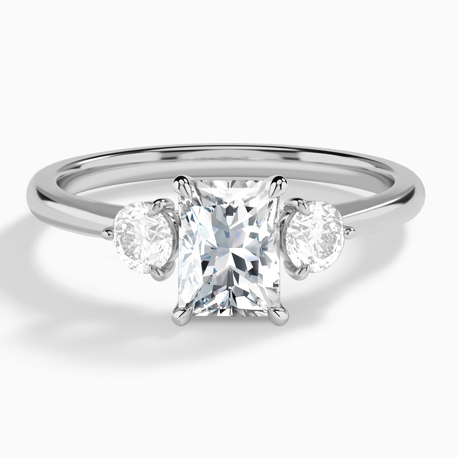 Radiant Fiona Three Stone Lab Diamond Engagement Ring In 14K White Gold - Lucenjuri