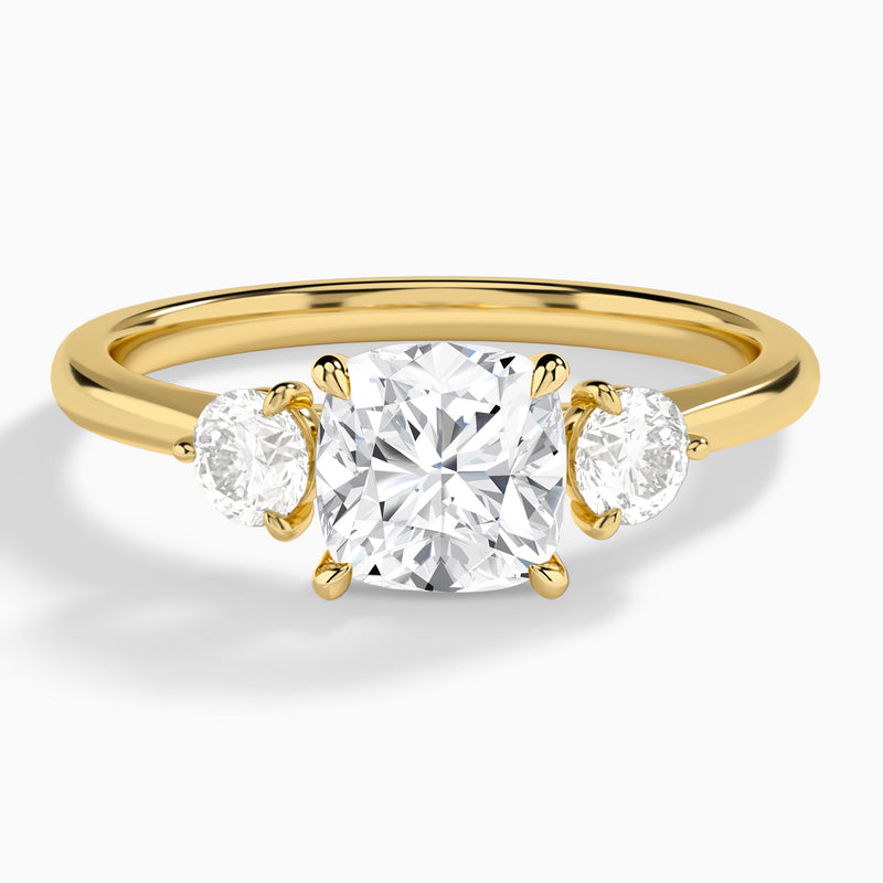 Cushion Fiona Three Stone Lab Diamond Engagement Ring In 14K Yellow Gold - Lucenjuri