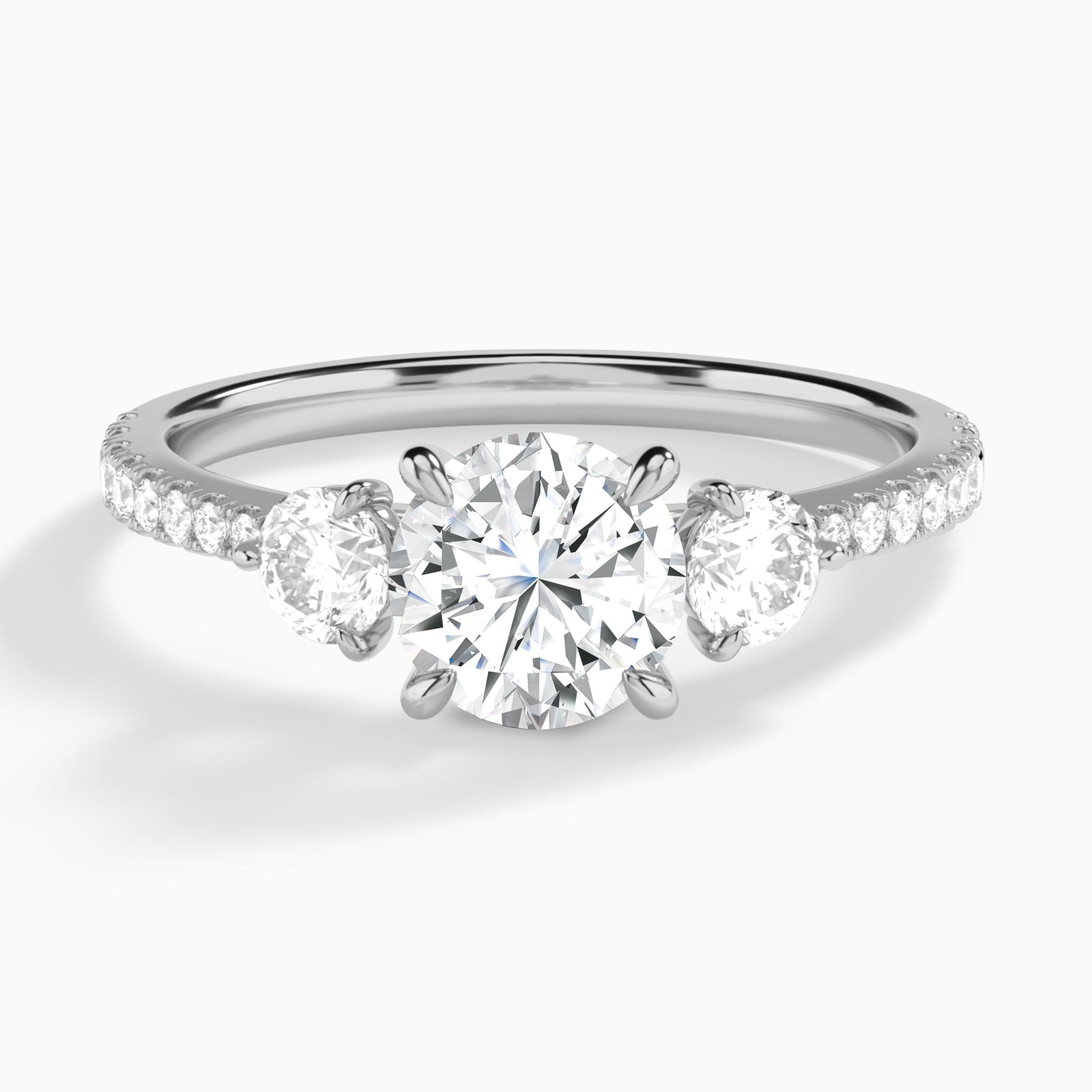 Round Luxe Three Stone Pavé Lab Diamond Engagement Ring In Platinum - Lucenjuri