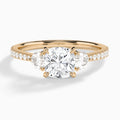 Cushion Luxe Three Stone Pavé Lab Diamond Engagement Ring In 14K Rose Gold - Lucenjuri