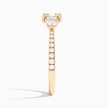 Cushion Luxe Three Stone Pavé Lab Diamond Engagement Ring In 14K Rose Gold, Side View