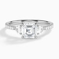 Asscher Luxe Three Stone Pavé Lab Diamond Engagement Ring In 18K White Gold - Lucenjuri