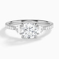 Cushion Luxe Three Stone Pavé Lab Diamond Engagement Ring In 14K White Gold - Lucenjuri