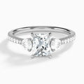 Radiant Luxe Three Stone Pavé Lab Diamond Engagement Ring In 14K White Gold - Lucenjuri