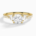 Cushion Luxe Three Stone Pavé Lab Diamond Engagement Ring In 18K Yellow Gold - Lucenjuri