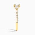 Cushion Luxe Three Stone Pavé Lab Diamond Engagement Ring In 18K Yellow Gold, Side View