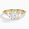 Round Luxe Three Stone Pavé Lab Diamond Engagement Ring In 18K Yellow Gold - Lucenjuri