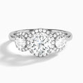Round Luxe Three Stone Halo Lab Diamond Engagement Ring In Platinum - Lucenjuri