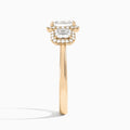 Emerald Luxe Three Stone Halo Lab Diamond Engagement Ring In 14K Rose Gold, Side View