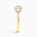 Round Luxe Three Stone Halo Lab Diamond Engagement Ring In 14K Yellow Gold, Side View