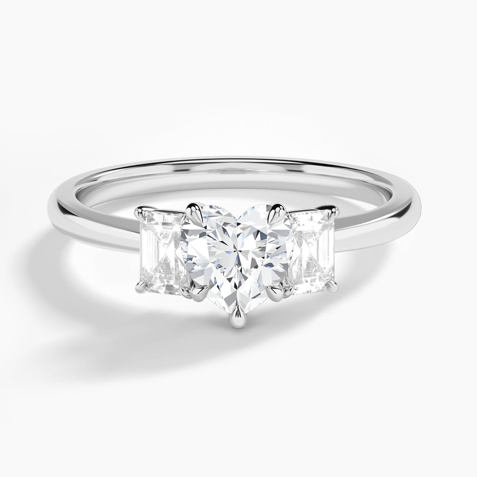 Heart Three Stone Emerald Lab Diamond Engagement Ring In Platinum - Lucenjuri