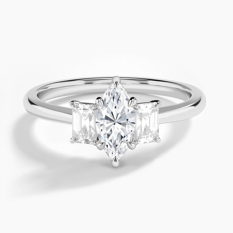 Marquise Three Stone Emerald Lab Diamond Engagement Ring In Platinum - Lucenjuri
