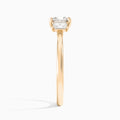 Cushion Three Stone Emerald Lab Diamond Engagement Ring In 14K Rose Gold, Side View