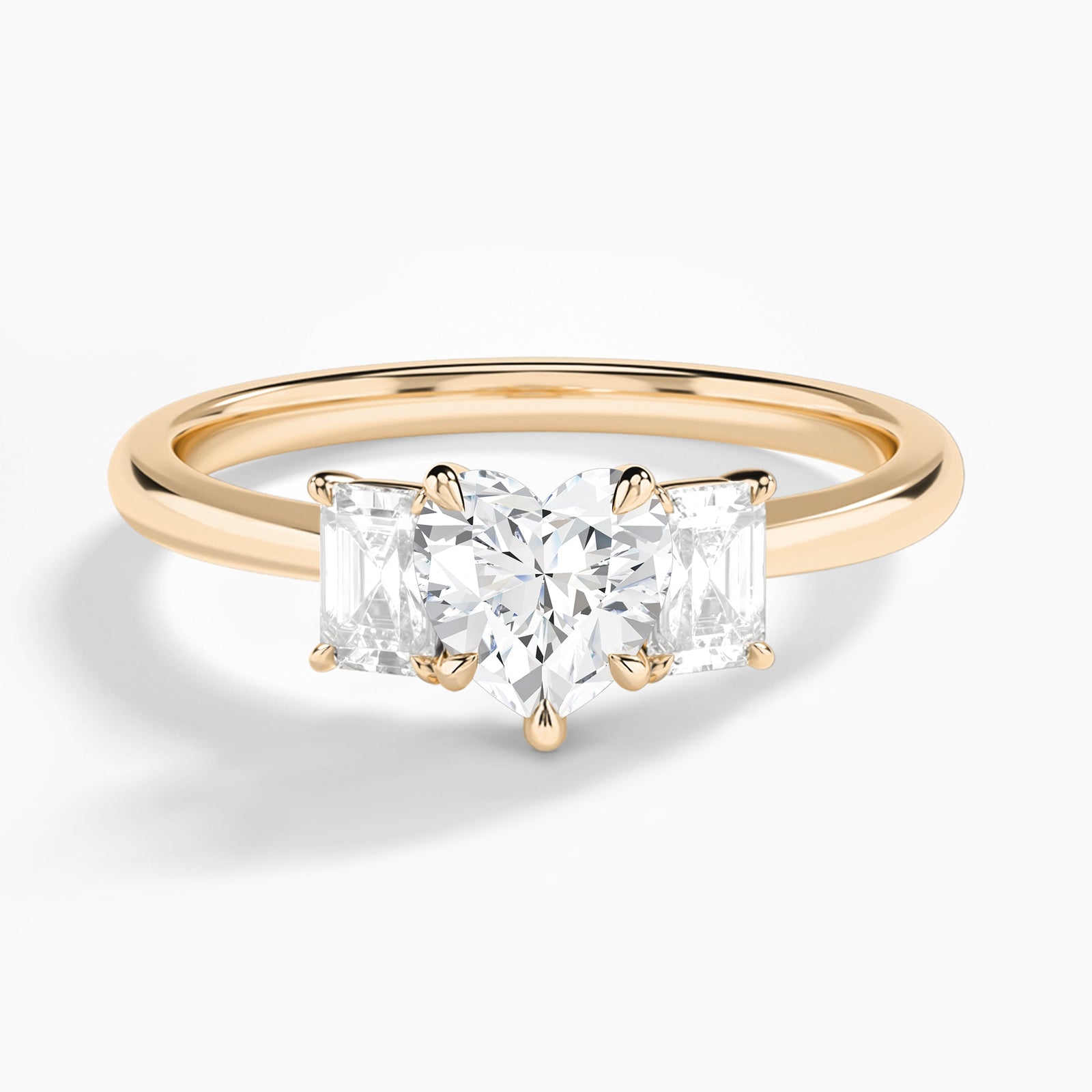 Heart Three Stone Emerald Lab Diamond Engagement Ring In 14K Rose Gold - Lucenjuri
