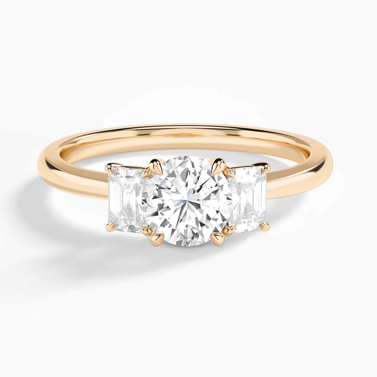 Round Three Stone Emerald Lab Diamond Engagement Ring In 14K Rose Gold - Lucenjuri