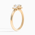 Round Three Stone Emerald Lab Diamond Engagement Ring In 14K Rose Gold, Angle View