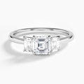 Asscher Three Stone Emerald Lab Diamond Engagement Ring In 18K White Gold - Lucenjuri