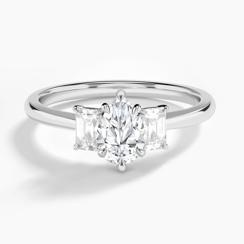 Pear Three Stone Emerald Lab Diamond Engagement Ring In 18K White Gold - Lucenjuri