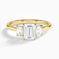 Emerald Three Stone Emerald Lab Diamond Engagement Ring In 14K Yellow Gold - Lucenjuri
