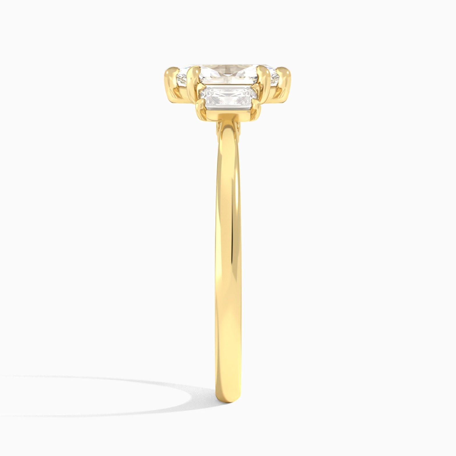 Marquise Three Stone Emerald Lab Diamond Engagement Ring In 14K Yellow Gold, Side View