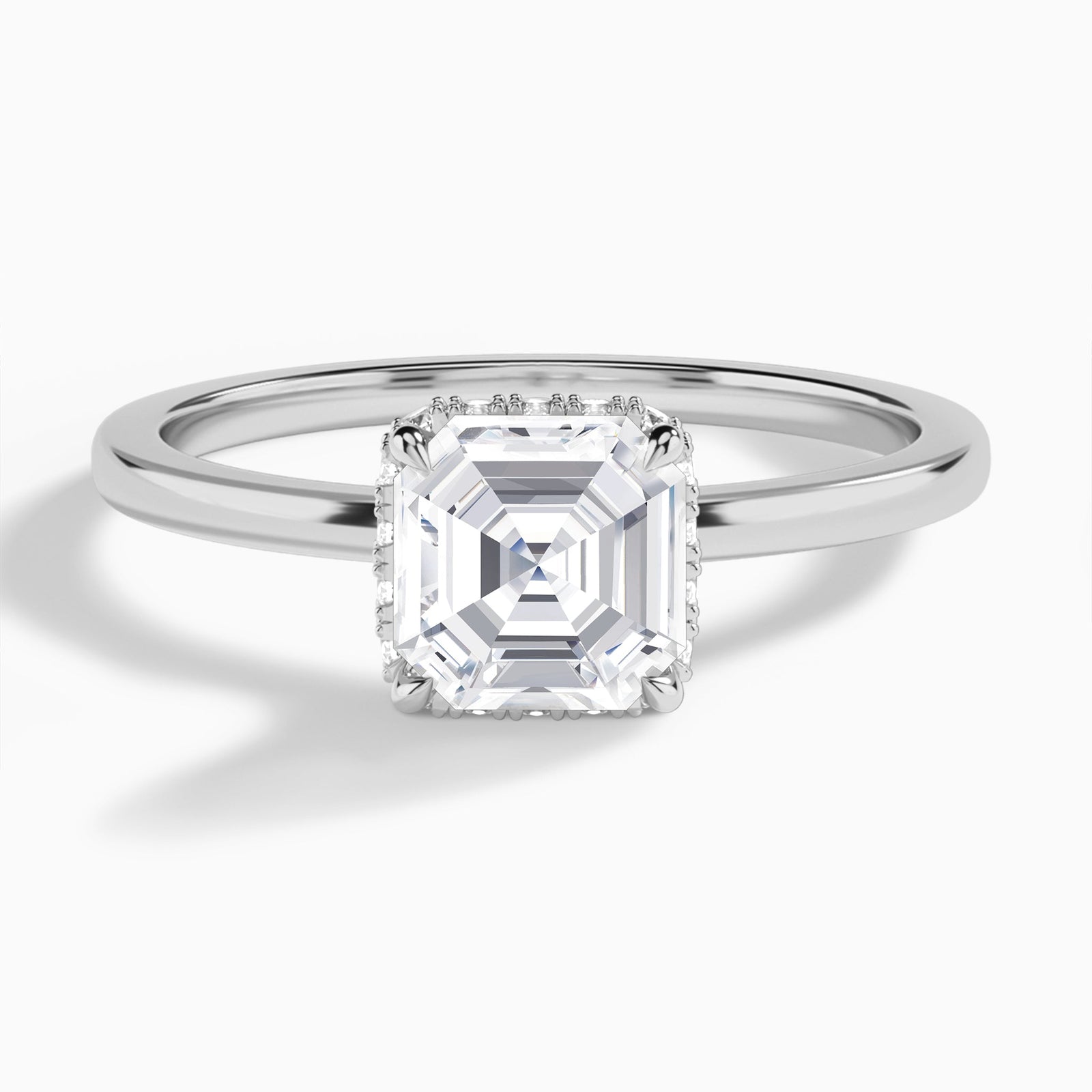 Asscher Double Hidden Halo Lab Diamond Engagement Ring In 18K White Gold - Lucenjuri