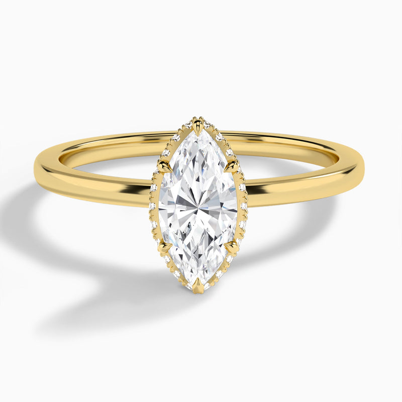 Marquise Double Hidden Halo Lab Diamond Engagement Ring In 14K Yellow Gold - Lucenjuri