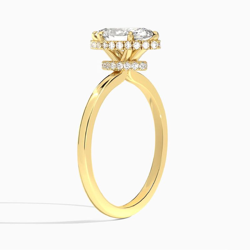 Marquise Double Hidden Halo Lab Diamond Engagement Ring In 14K Yellow Gold, Angle View