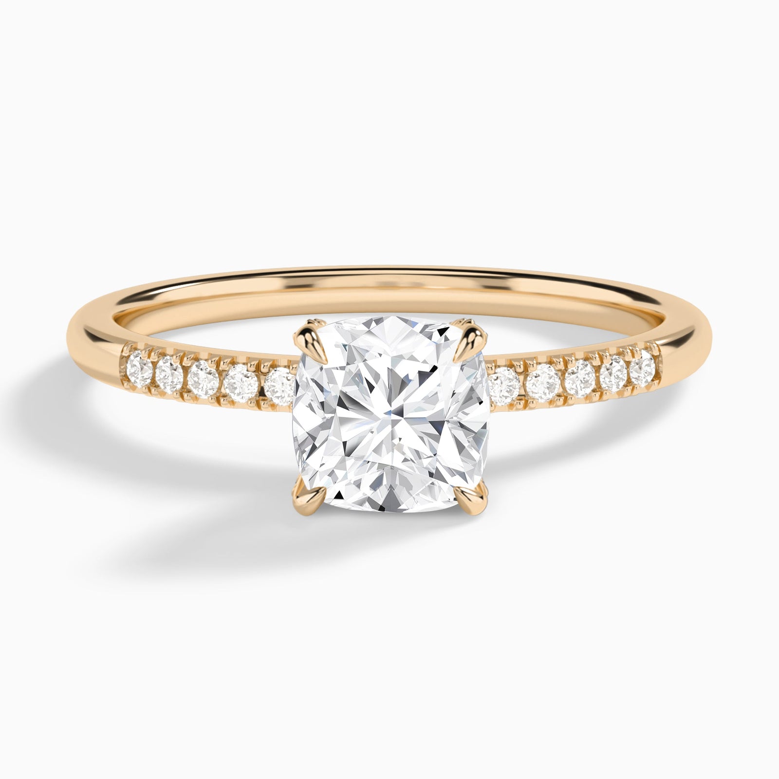 Cushion Petite Pavé Valentina Lab Diamond Engagement Ring In 14K Rose Gold - Lucenjuri