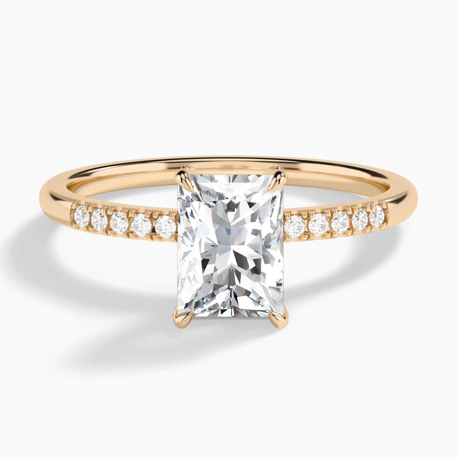 Radiant Petite Pavé Valentina Lab Diamond Engagement Ring In 14K Rose Gold - Lucenjuri