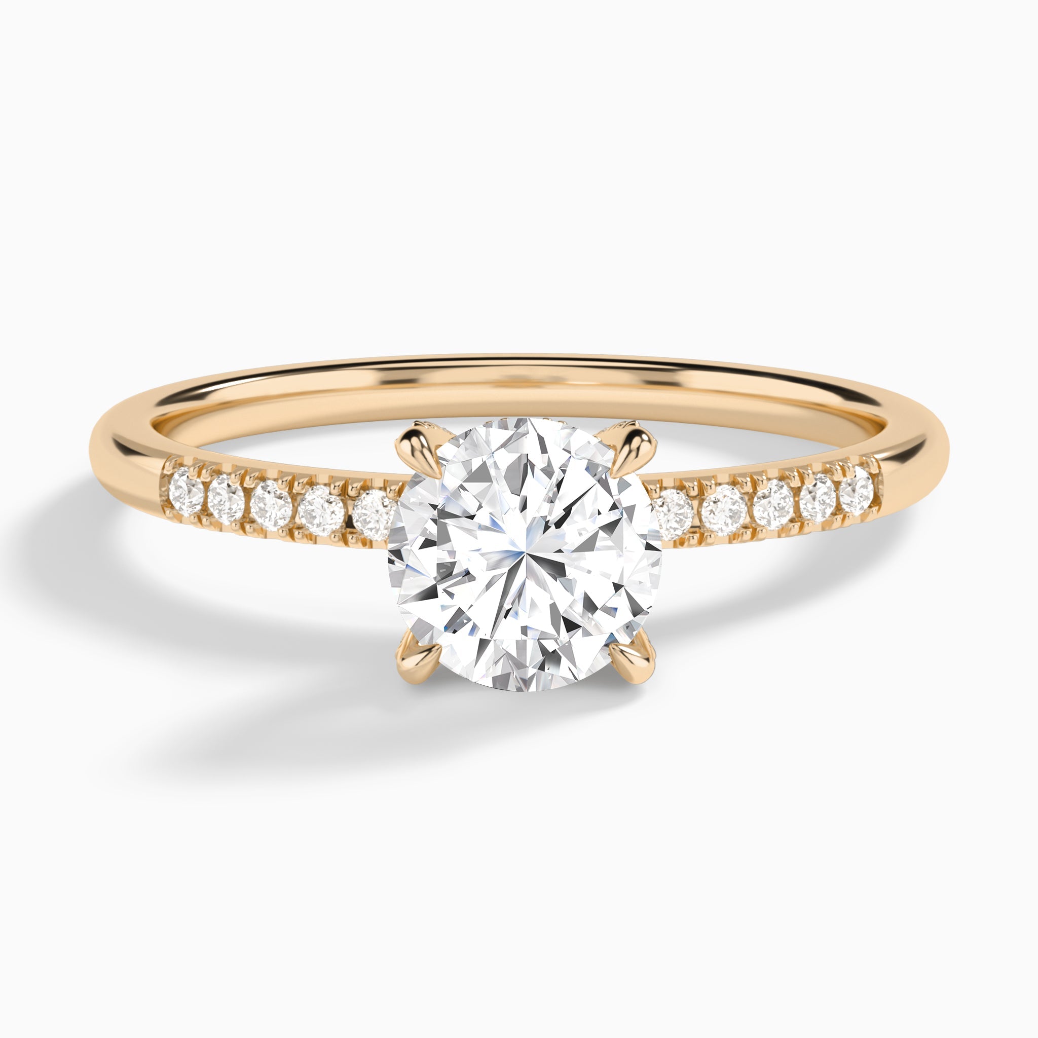 Round Petite Pavé Valentina Lab Diamond Engagement Ring In 14K Rose Gold - Lucenjuri