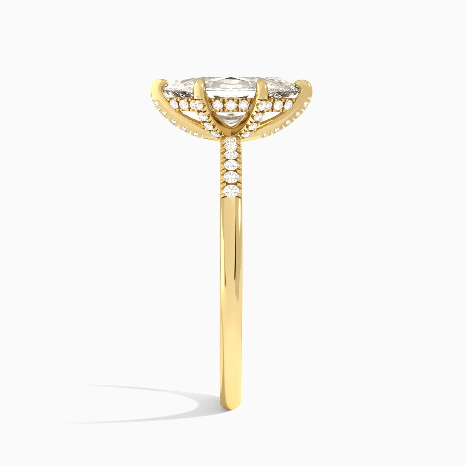 Marquise Petite Pavé Valentina Lab Diamond Engagement Ring In 14K Yellow Gold, Side View