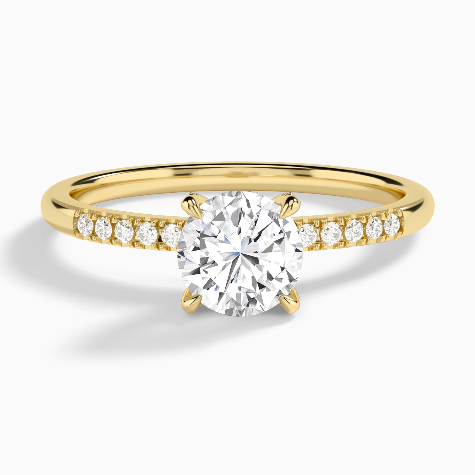 Round Petite Pavé Valentina Lab Diamond Engagement Ring In 18K Yellow Gold - Lucenjuri