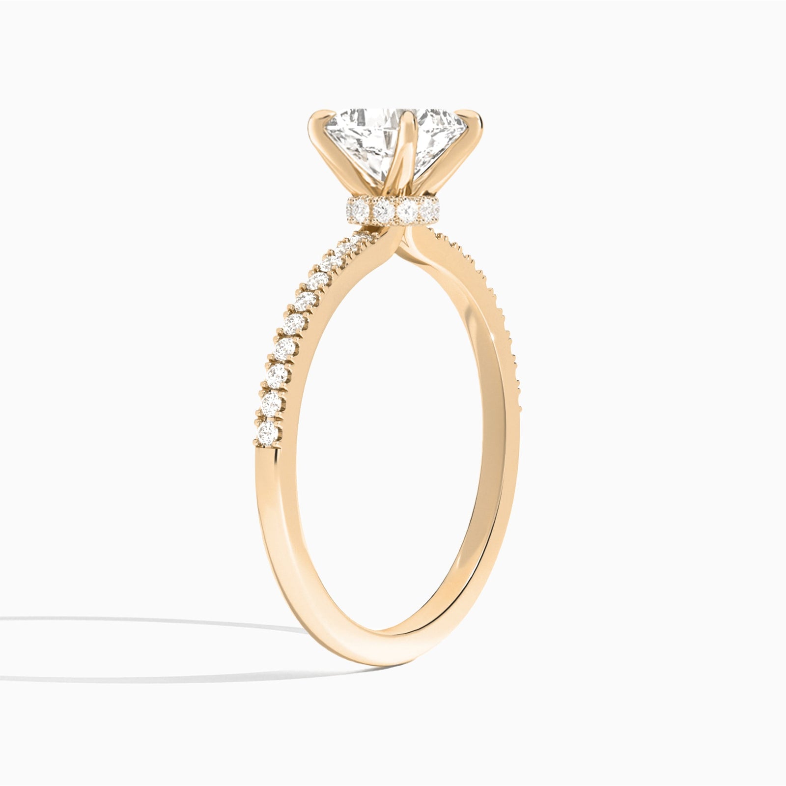 Cushion Petite Aurea Lab Grown Diamond Engagement Ring In 14K Rose Gold, Angle View