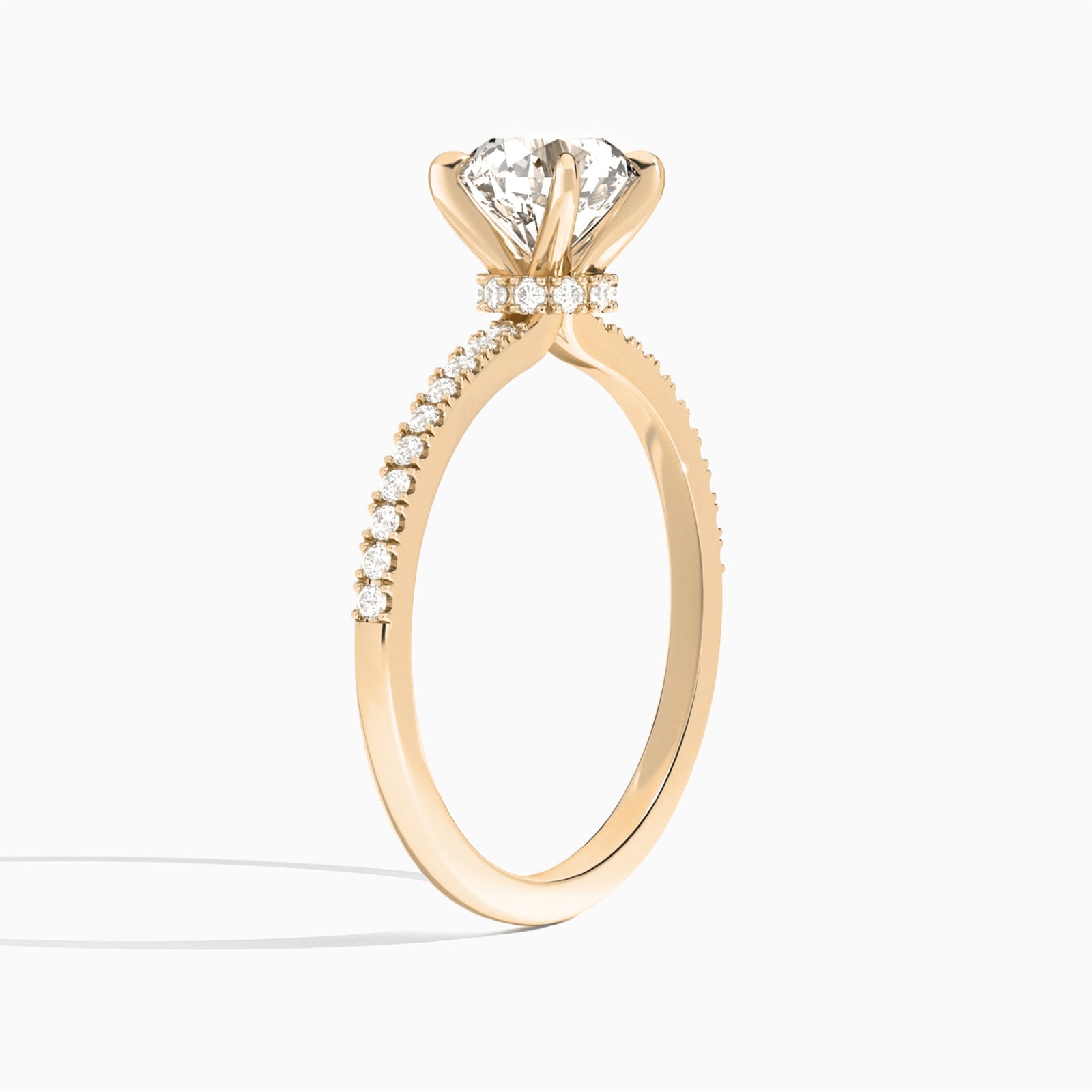 Round Petite Aurea Lab Grown Diamond Engagement Ring In 14K Rose Gold, Angle View