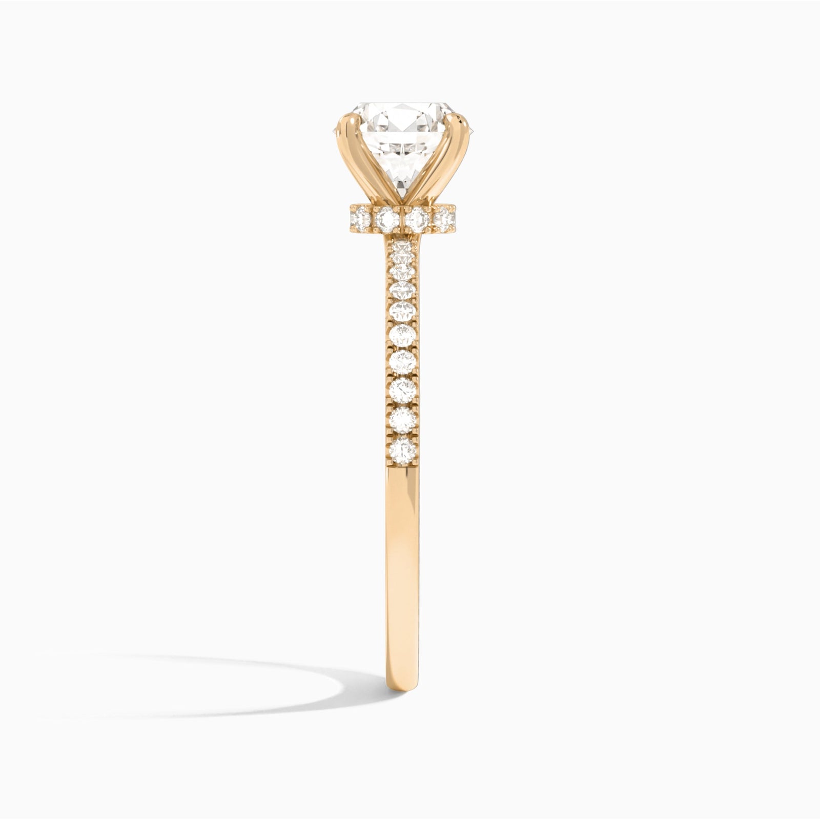 Round Petite Aurea Lab Grown Diamond Engagement Ring In 14K Rose Gold, Side View