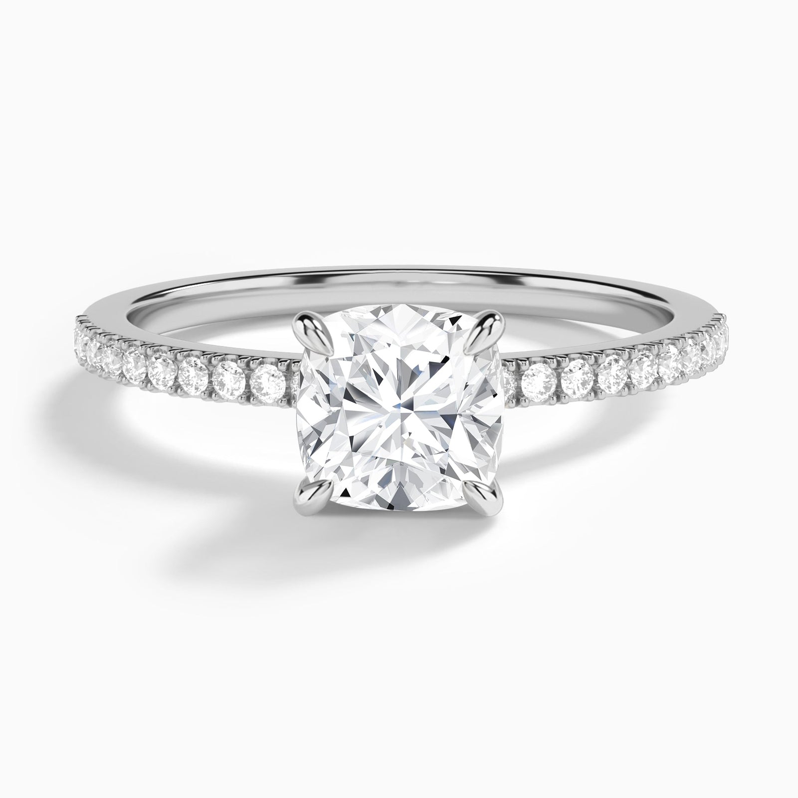 Cushion Petite Aurea Lab Grown Diamond Engagement Ring In 14K White Gold - Lucenjuri