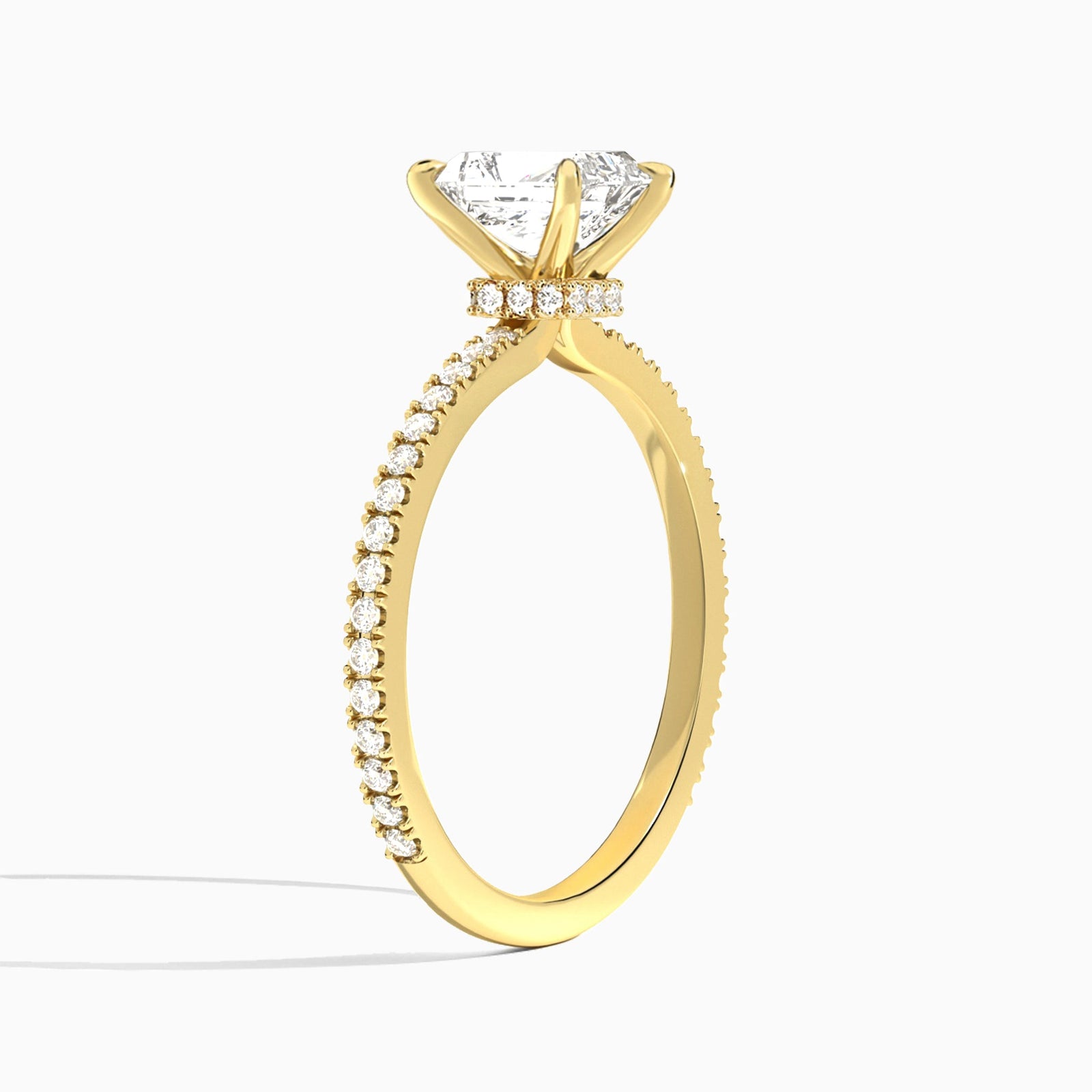 Radiant Aurea Lab Grown Diamond Engagement Ring In 18K Yellow Gold, Angle View