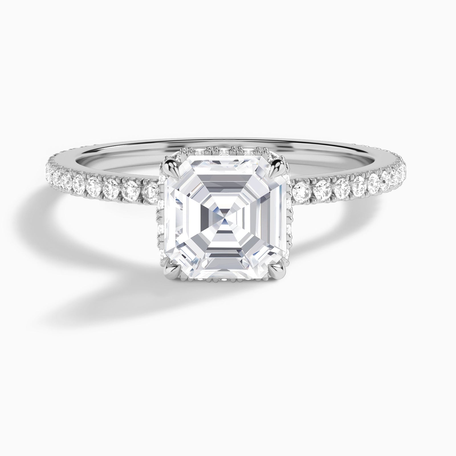 Asscher Maia Pavé Lab Grown Diamond Engagement Ring In 18K White Gold - Lucenjuri