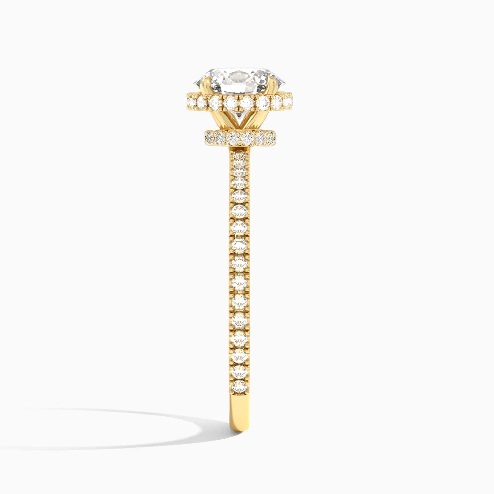 Oval Maia Pavé Lab Grown Diamond Engagement Ring In 14K Yellow Gold, Side View
