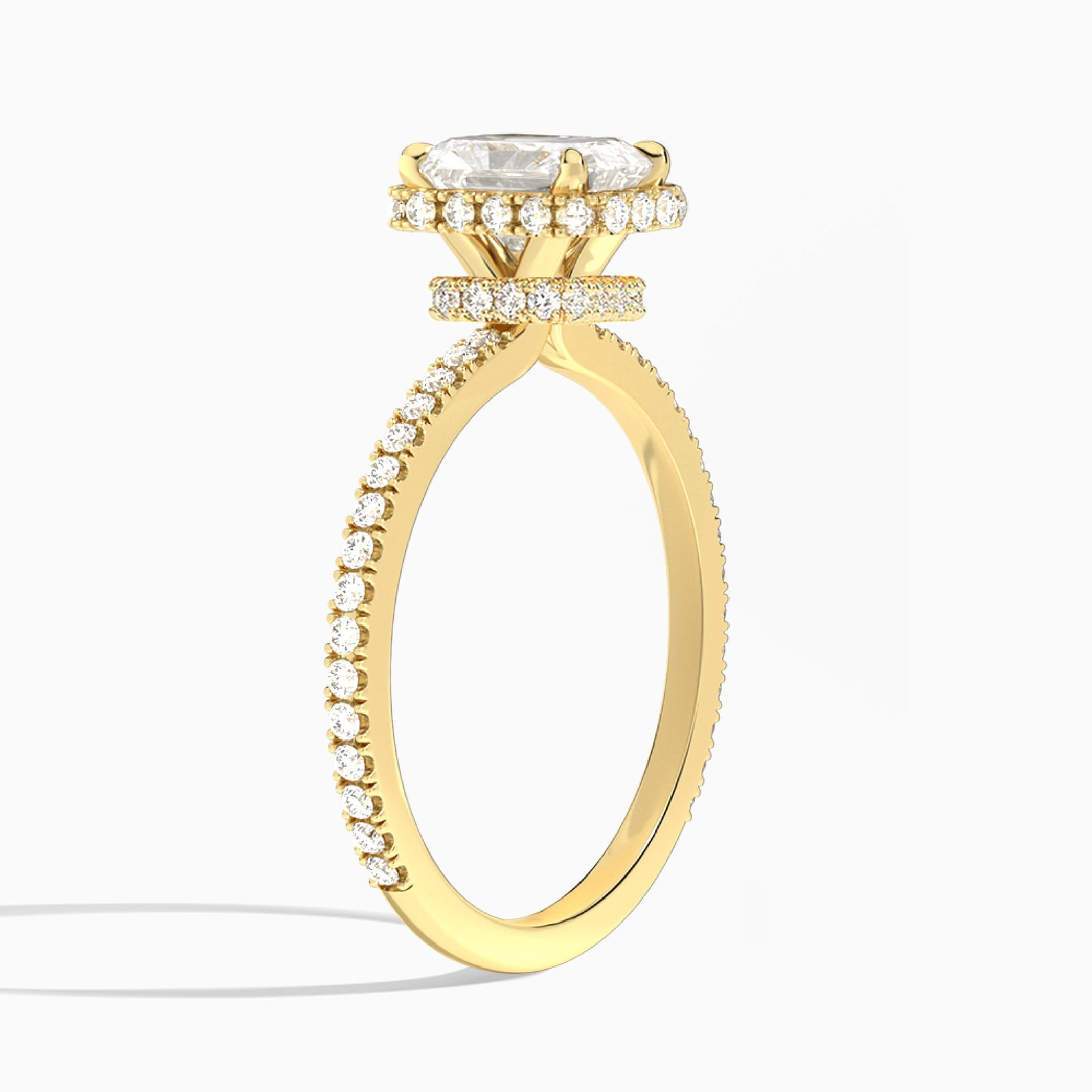Radiant Maia Pavé Lab Grown Diamond Engagement Ring In 14K Yellow Gold, Angle View