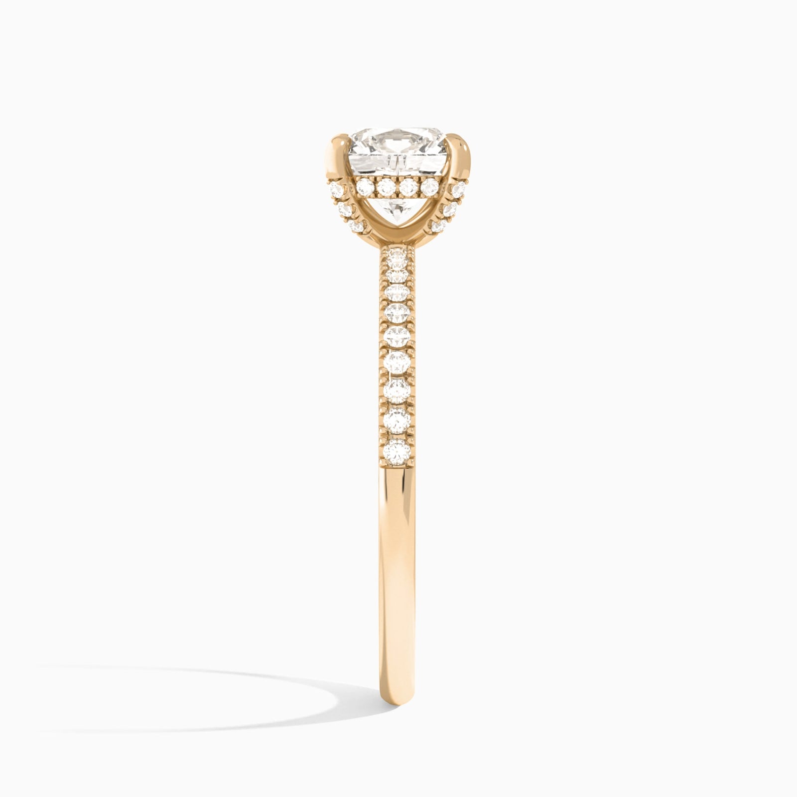 Cushion Valentina Pavé Lab Grown Diamond Engagement Ring In 14K Rose Gold, Side View