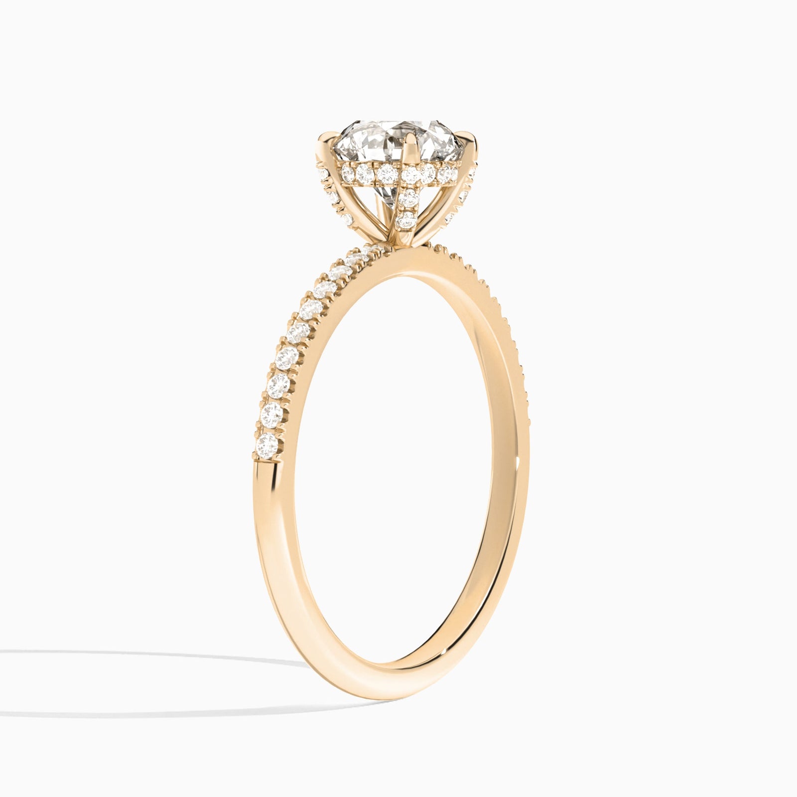 Round Valentina Pavé Lab Grown Diamond Engagement Ring In 14K Rose Gold, Angle View